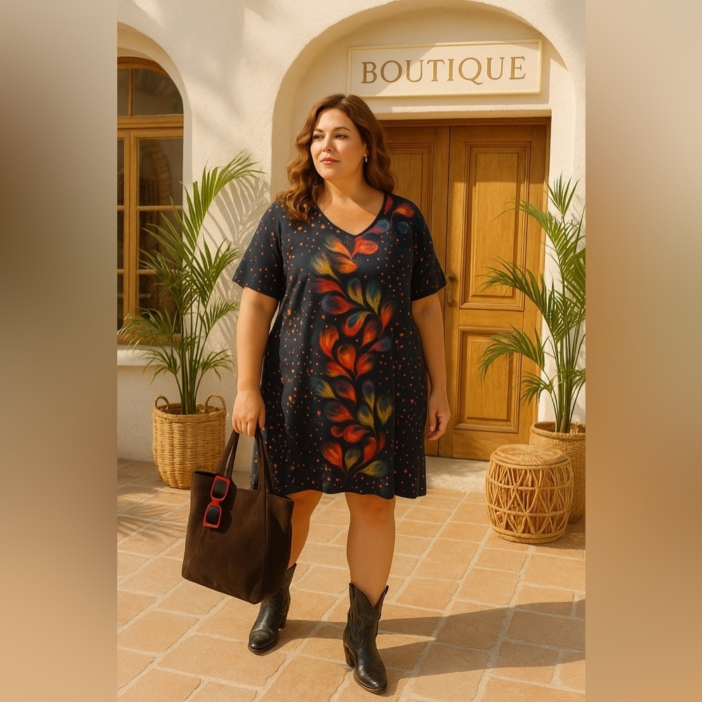 Eclectic short sleeve dress Xl ptp 23” l 42” - Picture 1 of 4